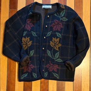 Vintage Crystal Kobe CK Granny Chic Sweater Leaf Cardigan Medium Fall